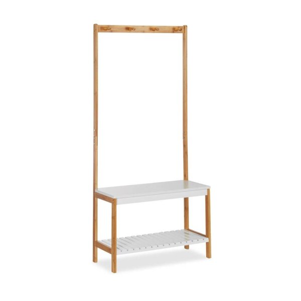 relaxdays Kleiderständer braun Holz 4 Haken 70,5 x 150,0 cm, 1 St.