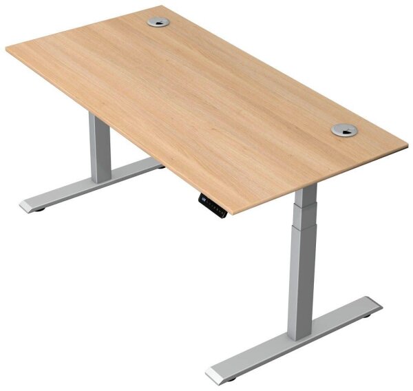 Kerkmann Move 2 Plus elektrisch höhenverstellbarer Schreibtisch eiche hell rechteckig, T-Fuß-Gestell silber 160,0 x 80,0 cm