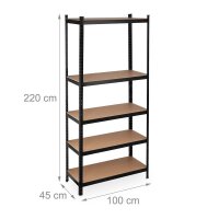 relaxdays Schwerlastregal 10033051_0 schwarz/braun 100,0 x 45,0 x 220,0 cm