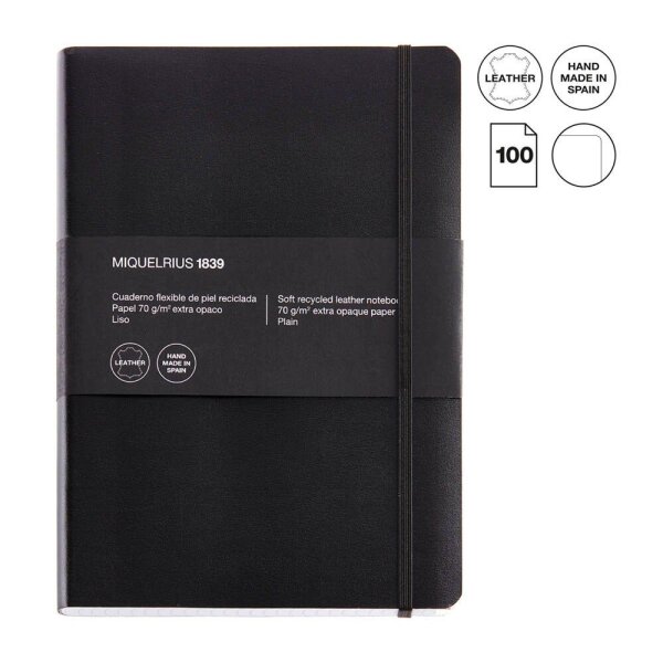 MIQUELRIUS Notizbuch Leather ca. DIN A5 blanko, schwarz Softcover 100 Seiten, 1 St.