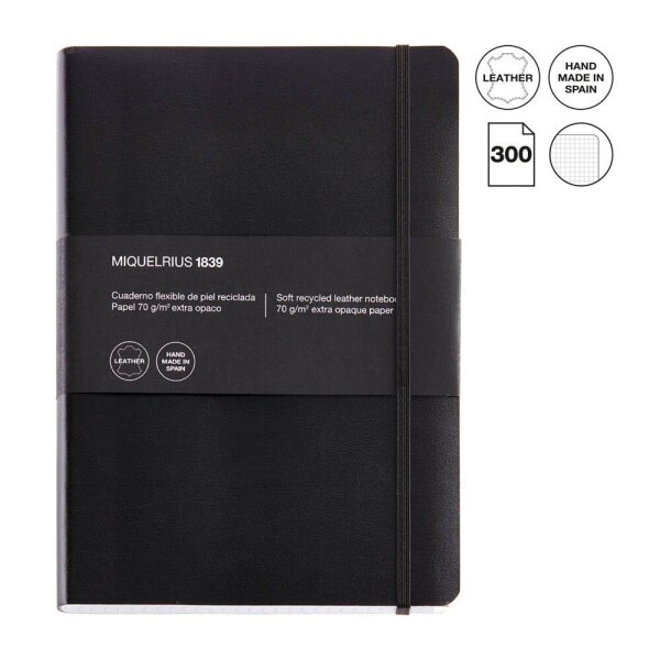 MIQUELRIUS Notizbuch Leather ca. DIN A5 kariert, schwarz Softcover 300 Seiten, 1 St.