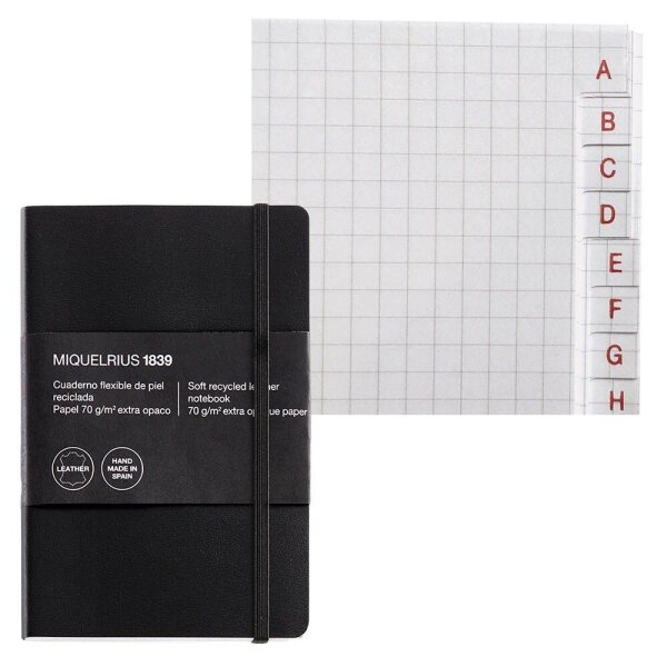 MIQUELRIUS Notizbuch Leather ca. DIN A6 kariert, schwarz Softcover 300 Seiten, 1 St.