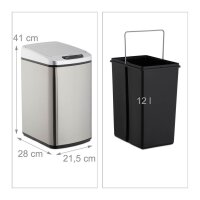 relaxdays Sensor Mülleimer 12,0 l silber, 1 St.