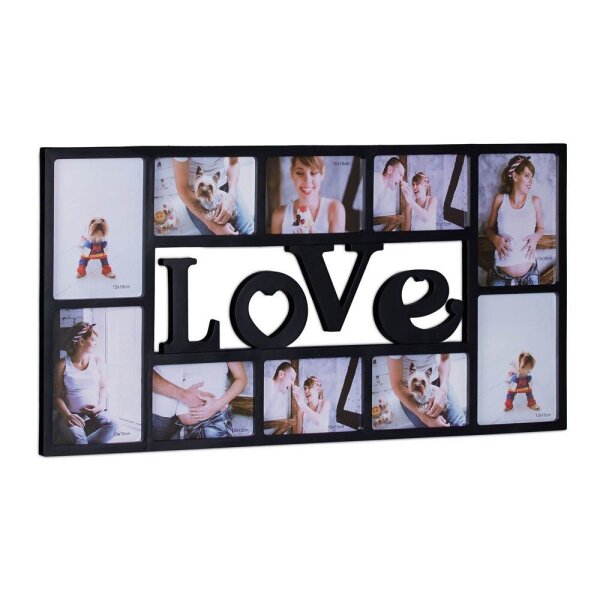 relaxdays  Collage-Bilderrahmen LOVE schwarz 72,0 x 36,5 cm, 1 St.