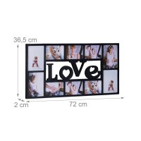 relaxdays  Collage-Bilderrahmen LOVE schwarz 72,0 x 36,5 cm, 1 St.