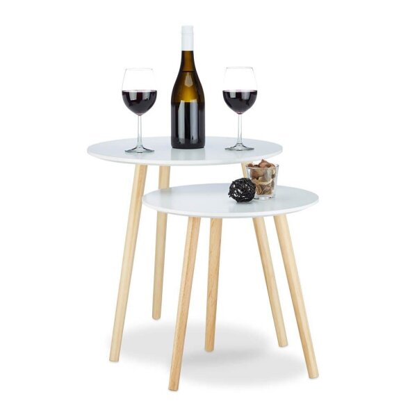 relaxdays Beistelltische-Set rund Holz weiß, 2 St.