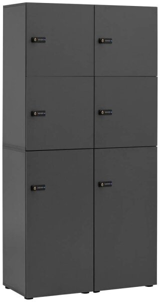 MÖBELPARTNER Spind Locked anthrazit 702028, 6 Schließfächer 90,8 x 40,7 x 185,2 cm