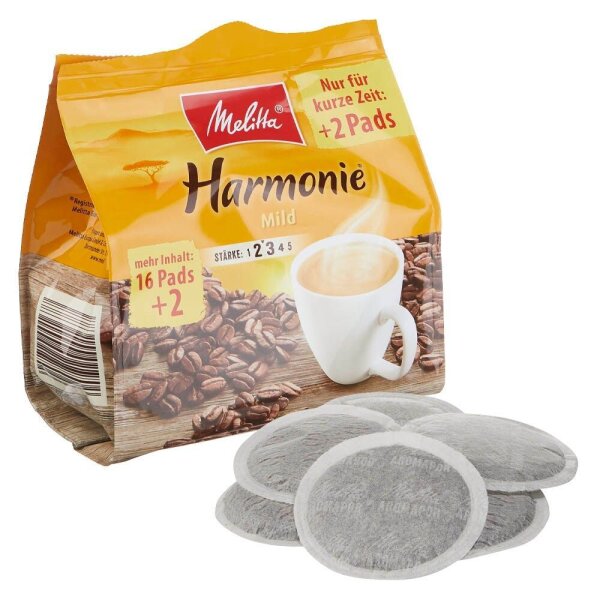 Melitta Harmonie Kaffeepads, Arabica- und Robustabohnen mild, 16 St.