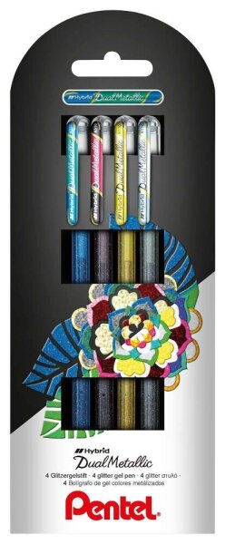 Pentel Hybrid Dual Metallic Gelschreiber 0,5 mm, Schreibfarbe: farbsortiert, 4 St.