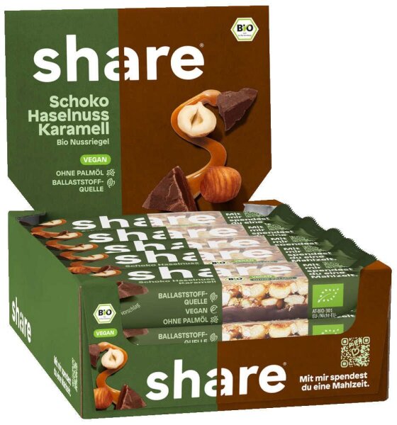 share Bio Schoko, Haselnuss & Karamell Nussriegel 15 Riegel, 15 St.