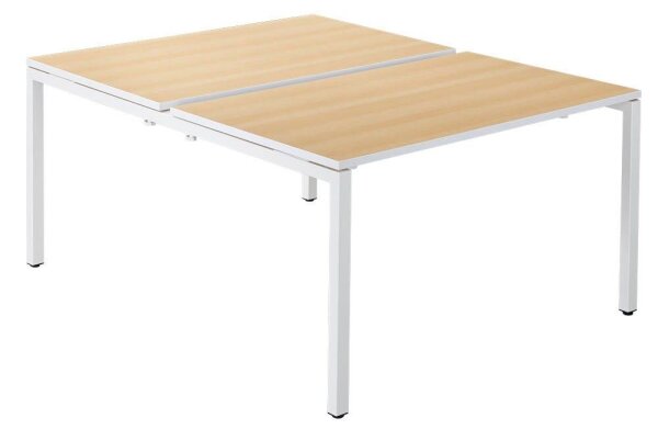 PAPERFLOW easyDesk Doppelschreibtisch buche rechteckig, 4-Fuß-Gestell weiß 140,0 x 166,0 cm