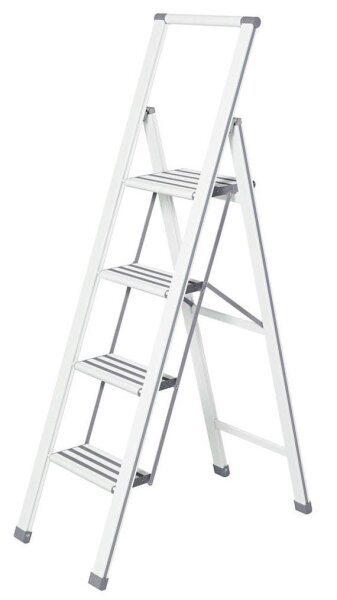 WENKO Stehleiter einseitig silber 4 Stufen, H: 144,0 cm