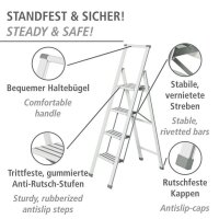 WENKO Stehleiter einseitig silber 4 Stufen, H: 144,0 cm