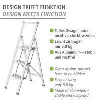 WENKO Klapptritt silber 3 Stufen, H: 119,0 cm