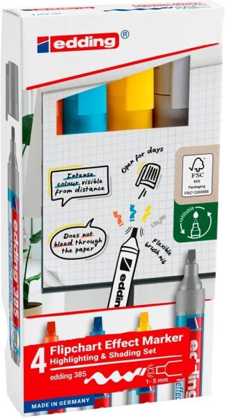 edding 385 Flipchart-Marker farbsortiert 1,0 - 5,0 mm, 4 St.