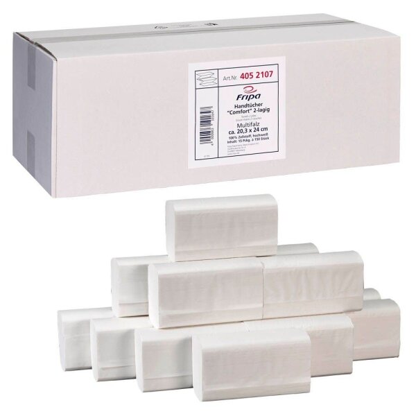 FRIPA Papierhandtücher 4052107 Comfort Zick-Zack-Falzung 2-lagig weiß, 2.250 Tücher