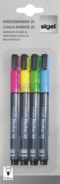 SIGEL Kreidemarker farbsortiert 1,0 - 2,0 mm, 4 St.