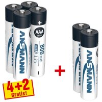 4 + 2 GRATIS: ANSMANN Akkus maxE Ni-MH Micro AAA 800 mAh,...