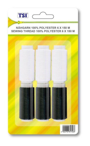 TSI Nähgarn-Set matt schwarz/weiß 0,8 mm x 6x 150,0 m