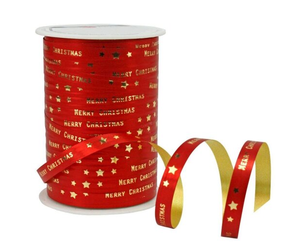 PRÄSENT Geschenkband Merry Christmas matt rot/gold 10,0 mm x 100,0 m  ( 680 9-709 )