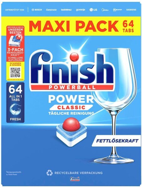 finish POWERBALL POWER CLASSIC ALL IN 1 Spülmaschinentabs, 64 St.