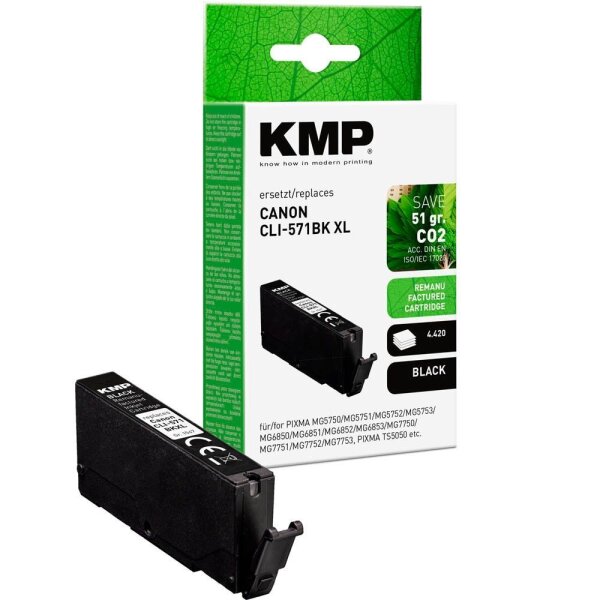 KMP  schwarz Druckerpatrone kompatibel zu Canon CLI-571 XL BK
