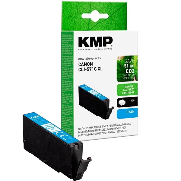 KMP  cyan Druckerpatrone kompatibel zu Canon CLI-571 XL C