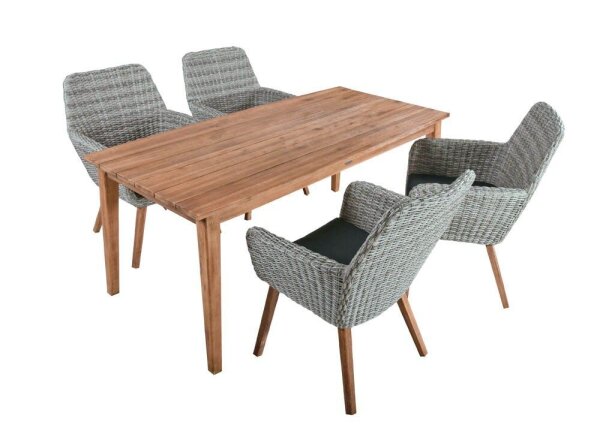 Garden Pleasure Sitzgruppe RAPALLO/VISALIA dunkelgrau, grau Kunststoff, Holz, 5-teilig