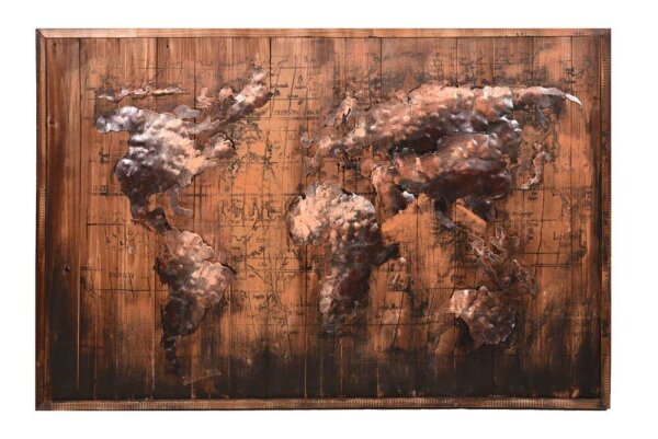 Garden Pleasure Wandbild 3D Weltkarte braun, Metall
