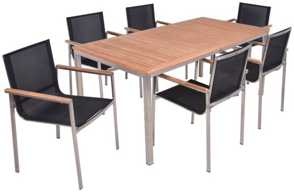 Garden Pleasure Sitzgruppe DENVER dunkelgrau, silber Holz, Metall, 7-teilig