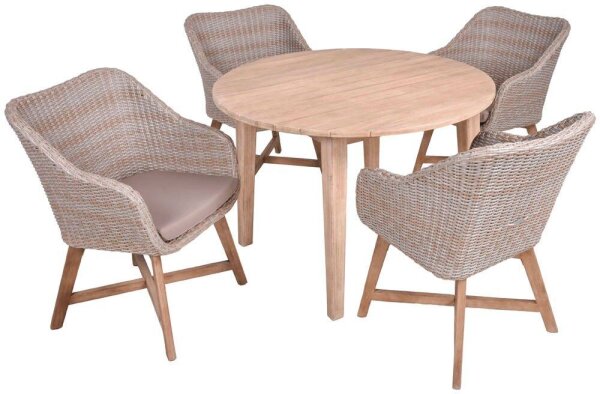 Garden Pleasure Sitzgruppe ARVADA/OAKLAND hellgrau, natur Kunststoff, Holz