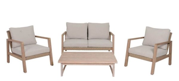 Garden Pleasure Loungegruppe SAN MATEO beige, braun Holz, 4-teilig