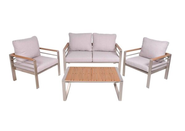 Garden Pleasure Loungegruppe FLORENCE hellgrau, braun Metall, 4-teilig