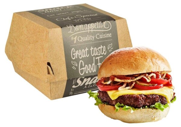 PAPSTAR Burger-Boxen Good Food braun, grau 9,0 x 9,0 cm, 50 St.