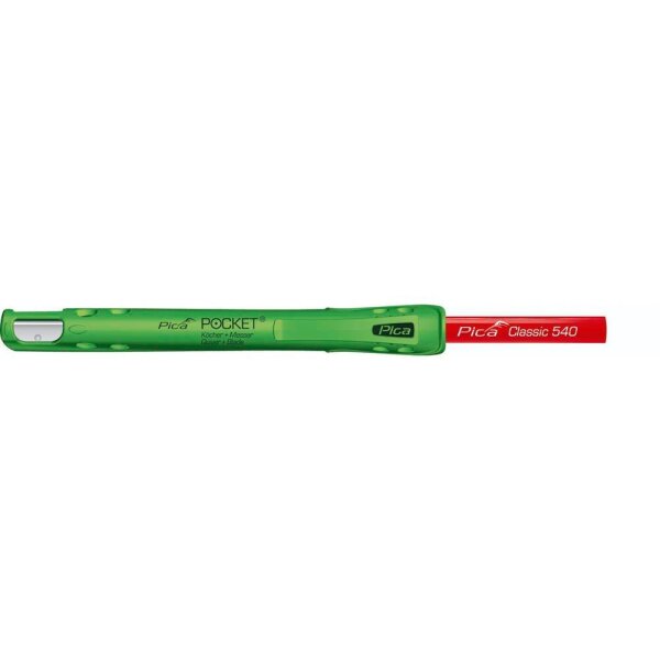 Pica Pocket Bundle Zimmermannsbleistift 505/01 Bleistiftköcher-Set mit integriertem Spitzer rot, 1 Set