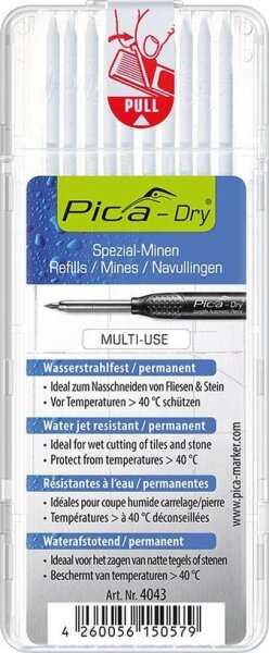 Pica Dry Wasserstrahl 4043 Ersatzminen für Tieflochmarker-Bleistift weiß 2,8 mm, 10 St.