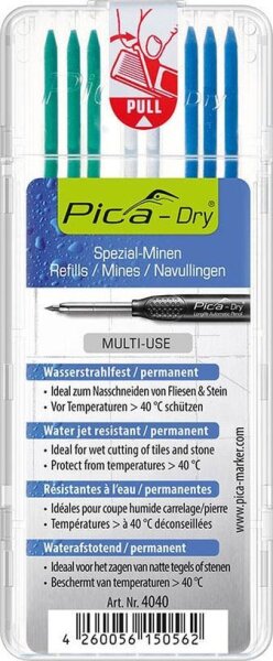 Pica Dry Wasserstrahl 4040 Ersatzminen für Tieflochmarker-Bleistift farbsortiert 2,8 mm, 8 St.