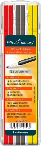 Pica Big Dry Sommer 6070 Ersatzminen für Tieflochmarker-Bleistift farbsortiert 2B 2,0 mm, 12 St.