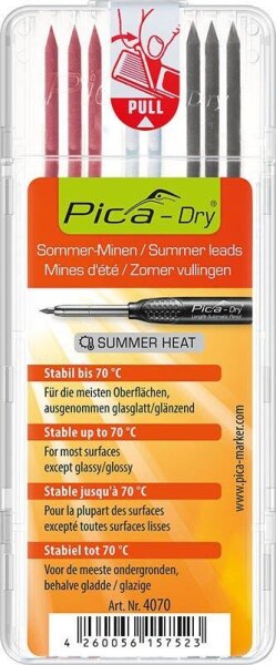 Pica Dry Sommer 4070 Fallminen-Bleistiftminen farbsortiert 2B 2,8 mm, 8 St.