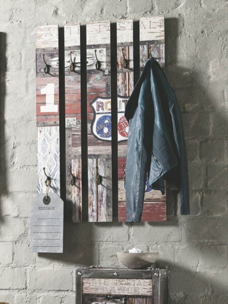 HAKU Möbel Wandgarderobe 32850 Route 66 Holz 10 Haken 65,0 x 100,0 cm, 1 St.