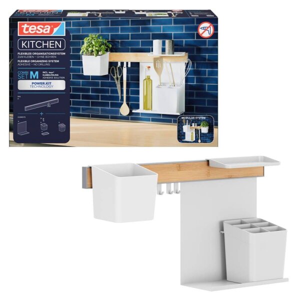 tesa Küchen-Organizer Kombi Set M weiß 60,0 x 15,0 x 34,0 cm, 1 Set