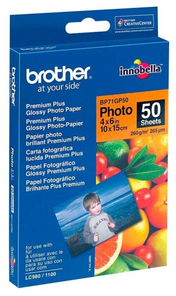 brother Fotopapier BP71GP50 DIN A6 glänzend 260 g/qm 50 Blatt