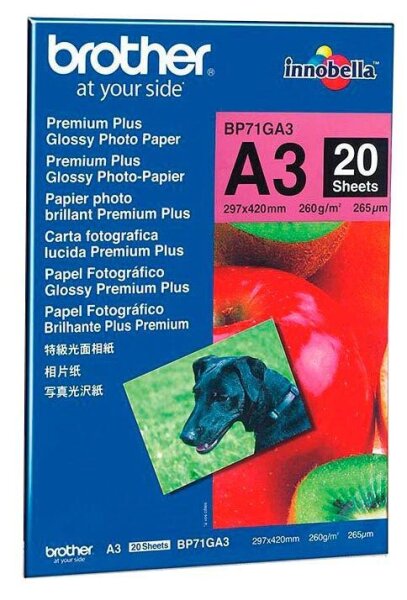 brother Fotopapier BP71GA3 DIN A3 glänzend 260 g/qm 20 Blatt