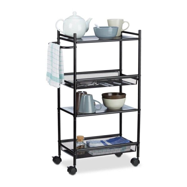 relaxdays Etagenwagen schwarz 50,0 x 25,0 x 81,0 cm