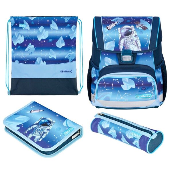herlitz Schulranzen-Set Loop Plus Cosmic Explorer Kunstfaser grün