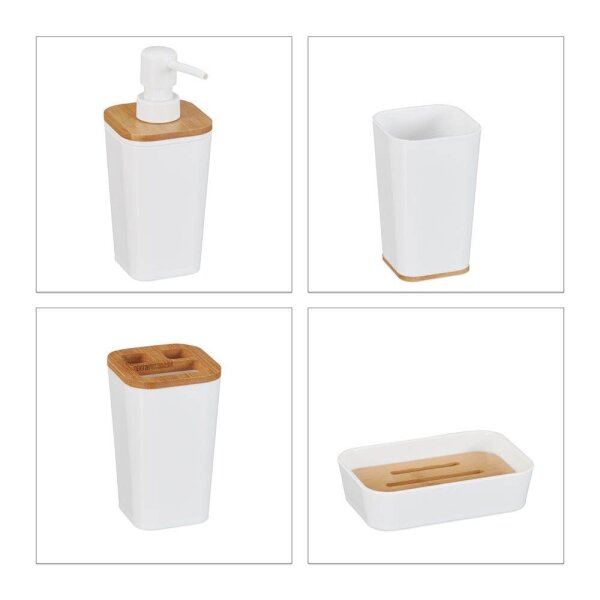 relaxdays Badaccessoires-Set weiß/braun, 1 Set