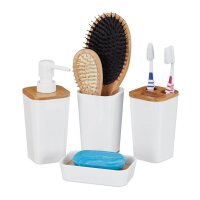 relaxdays Badaccessoires-Set weiß/braun, 1 Set