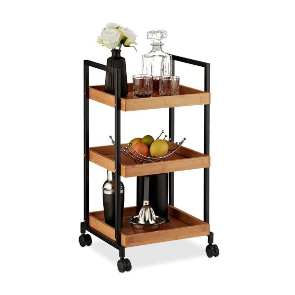 relaxdays Servierwagen braun, schwarz 37,0 x 34,0 x 69,5 cm