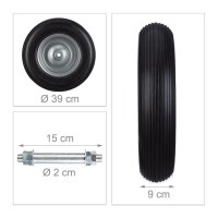 relaxdays Schubkarrenrad Vollgummi schwarz Stahl Felgen, Achse 2,0 cm  ( 10022852_957 )
