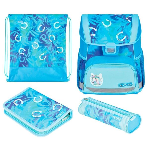 herlitz Schulranzen-Set Loop Plus Lucky Horse Kunstfaser grün
